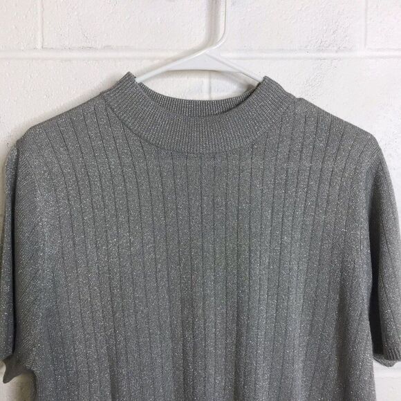 Vtg Sag Harbor Womens Silver Gray Metallic Knit Turtleneck Sweater Size Small - Picture 2 of 9